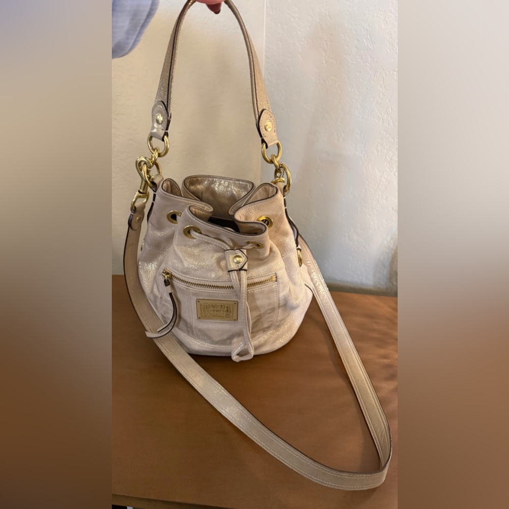 Coach Metallic Beige Poppy Shoulder Bag with Gold Hardware - Picture 2 of 16